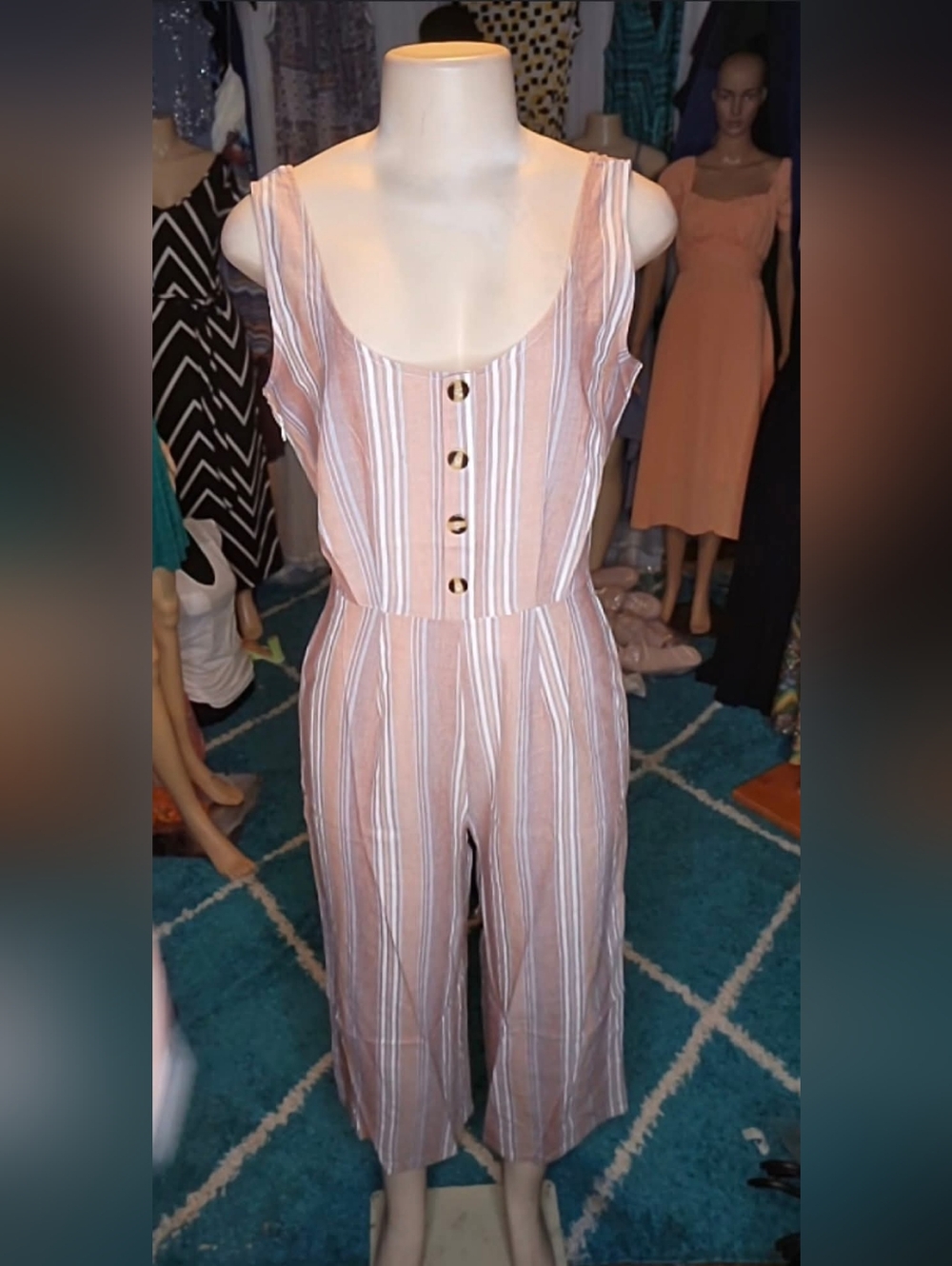 Striped Pink Wide-Leg Jumpsuit with Button Front